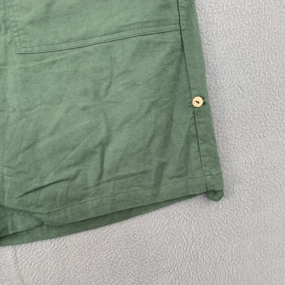 Lintico Shorts Womens XXL Green Linen Button Fly Utility Pockets High Rise - Picture 2 of 15